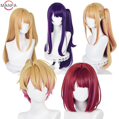 Perucas de Cosplay de Alta Qualidade Arima Kana Hoshino Akuamarin Hoshino Rubii Hoshino Ai, Fibra Resistente ao Calor, Perucas de Anime de Cosplay