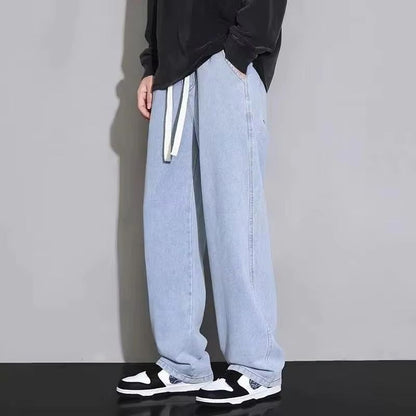Spring Autumn Men Baggy Jeans Oversize Straight Loose Casual Denim Trousers Solid Color Streetwear Fashion Y2k Wide Leg Pants
