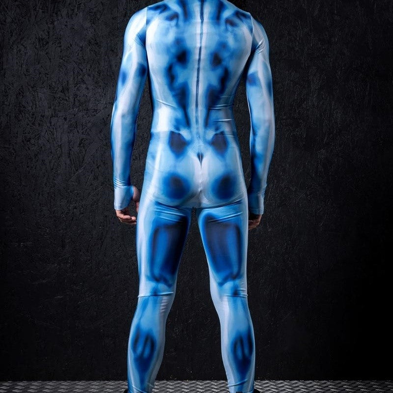 Zawaland Men Mechanical Muscle Punk Zentai Suit Carnival Cosplay Bodysuit Halloween Party Macho Costume Show Festival Jumpsuit