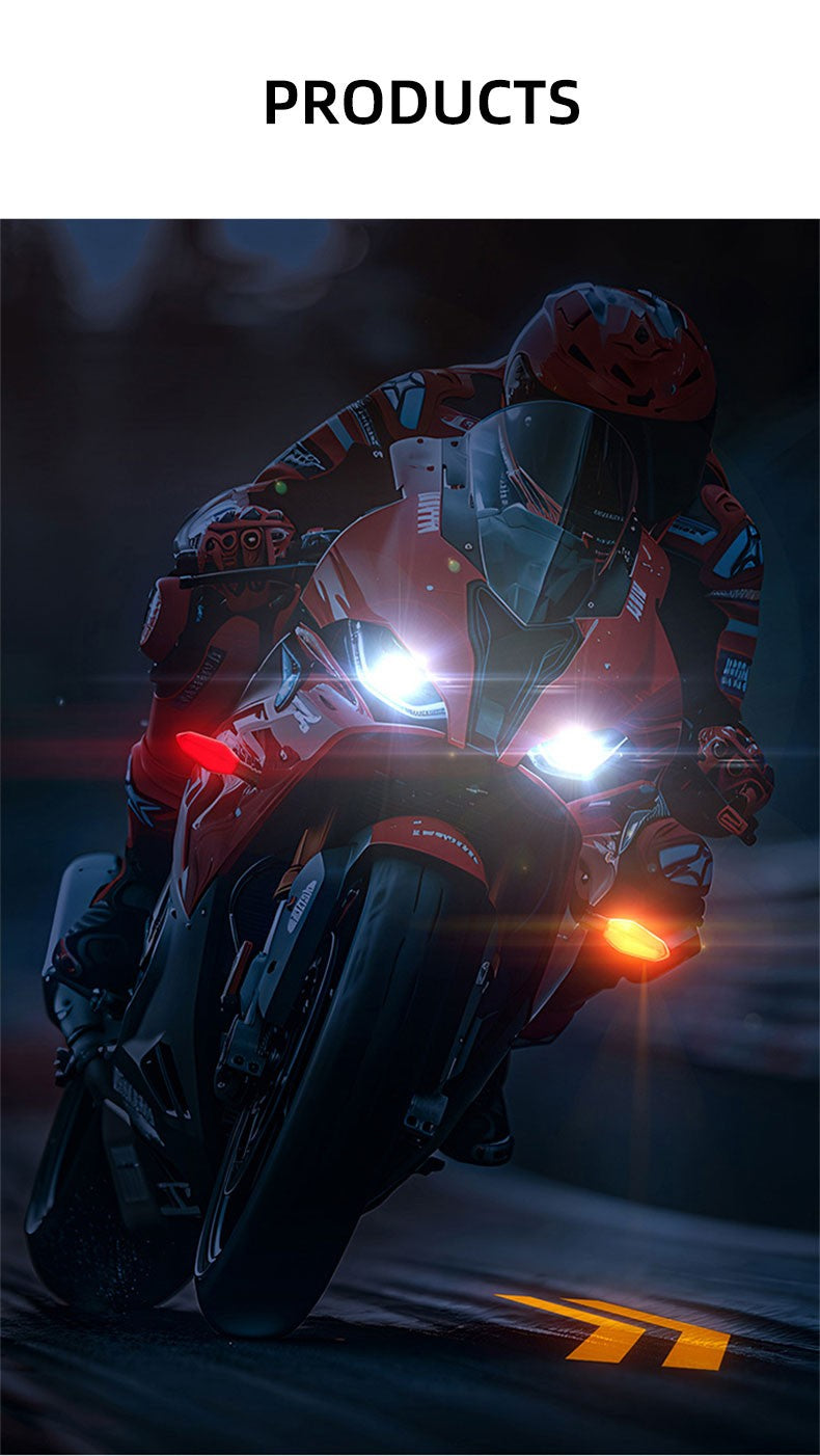 1Pair Motorcycle LED Underbody Turn Signal Light Colorful 12V Sequential Flowing Flash Indicator Lights Tail Lamp Projector Lamp