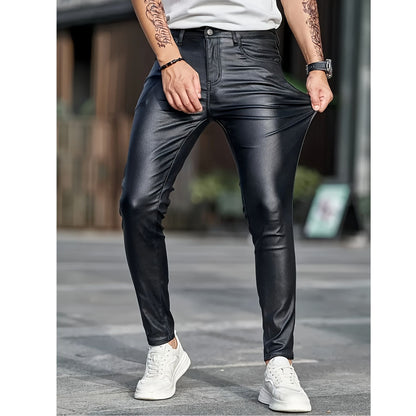 European and American men's plus size hot fashion black leather pants trend high-end slim fit small leg pants versatile pants