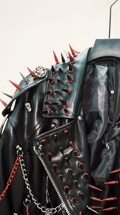 vintage Leather jacket Gothic Leather jacket Punk Leather jacketoversizeLeather jacket Rivet Leather jacket skull Leather jacket