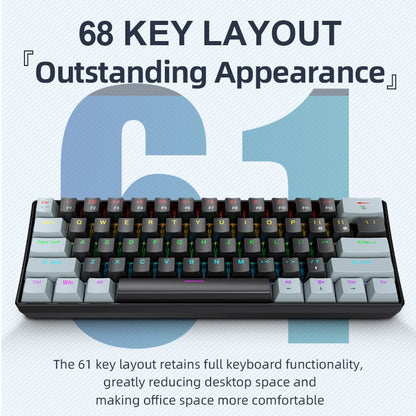 Mini Teclado Mecânico APAYADO K61, Com Fio, 61 Teclas, RGB Fantasma, Switch Mecânico Preto/Branco Vermelho/Azul para Jogos, 60% Portátil