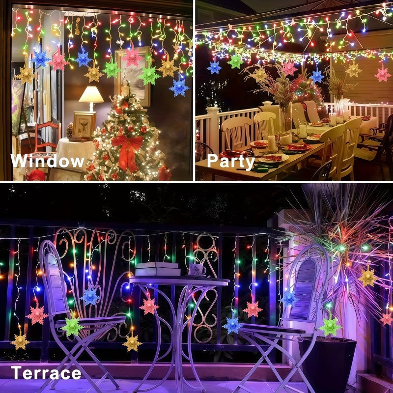 Solar Ice Strip Snowflake String Light Christmas Tree Decoration Light Winter Festival Light for Christmas Halloween Decor
