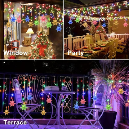 Solar Ice Strip Snowflake String Light Christmas Tree Decoration Light Winter Festival Light for Christmas Halloween Decor