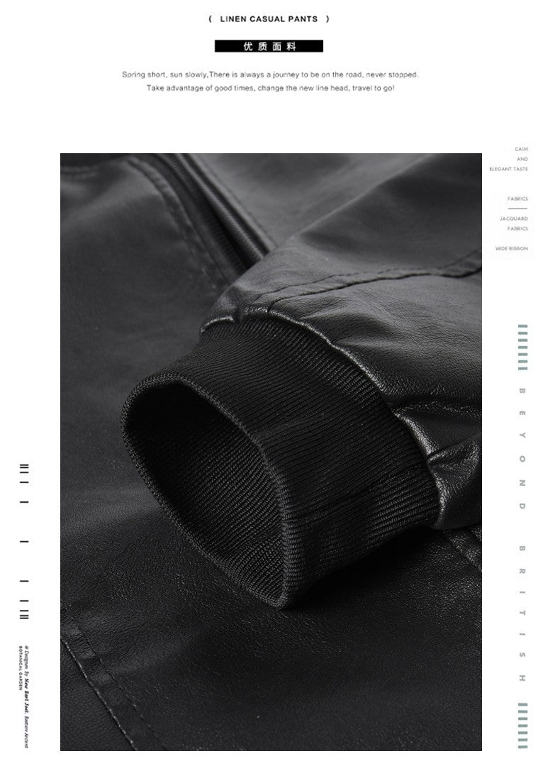 Men PU Leather Jacket Men Coats Windproof Motorcycle Autumn Stand Collar Travel Black Zipper Winter Business Zipper Overcoat