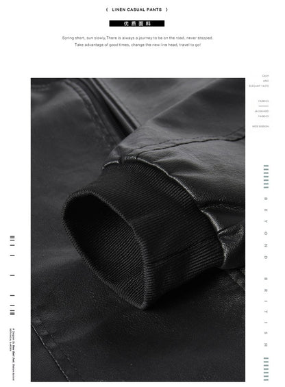 Men PU Leather Jacket Men Coats Windproof Motorcycle Autumn Stand Collar Travel Black Zipper Winter Business Zipper Overcoat