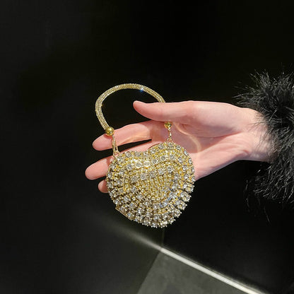 Luxury Small Bling Heart Shape Rhinestones Evening Clutch Purse Ladies Fashion Bag For Women Chain Shoulder Bag Party Gift