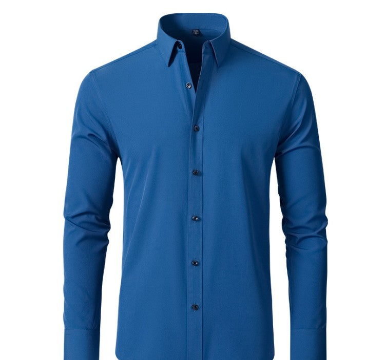 Plus Size 7XL 6XL High Elasticity Seamless Spandex Shirt Men Long Sleeve Slim Fit Casual Solid Color Social Formal Dress Shirts