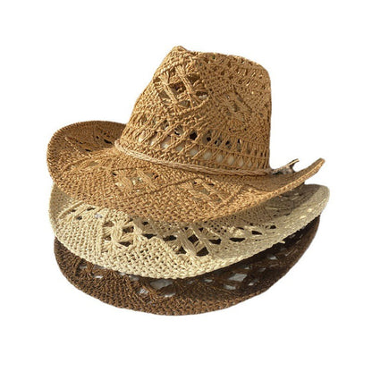 Straw Western Cowboy Hoed Hand Made Beach Vilt Zonnehoeden Party Cap Voor Man Vrouw Curling Rand Cap Zon Bescherming Unisex hat