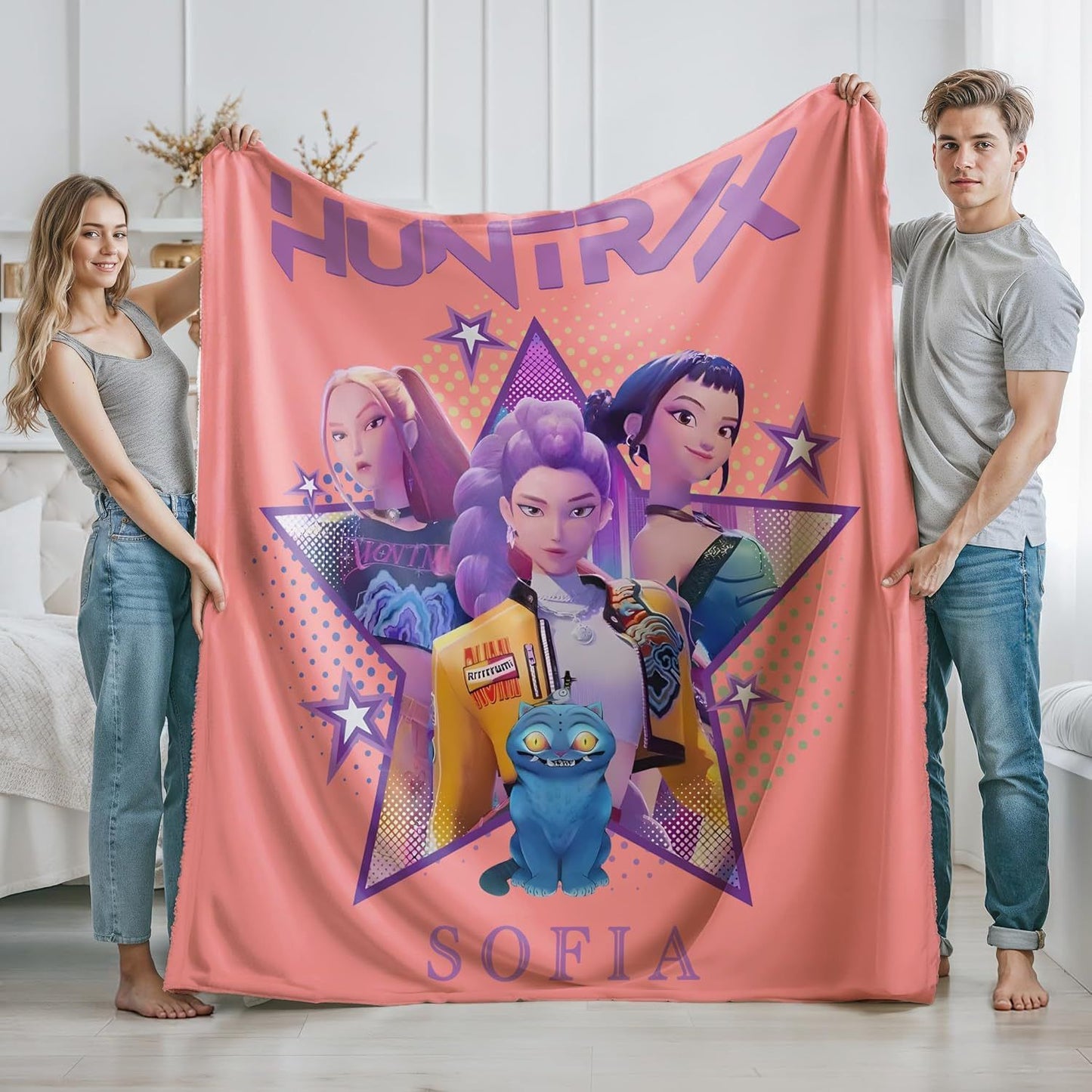 Cartoon K Pop Demon Hunters Theme Flannel Blanket Cover Warmth Multifunctional Decorative Universal Blanket Winter Blankets