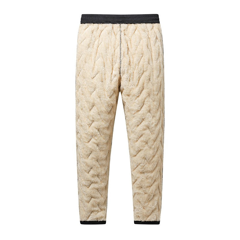 Calça Masculina de Moletom Grossa de Lã Impermeável Inverno Corta-Vento Casual Calça Pesada Calça de Lã de Cordeiro Quente Agasalho