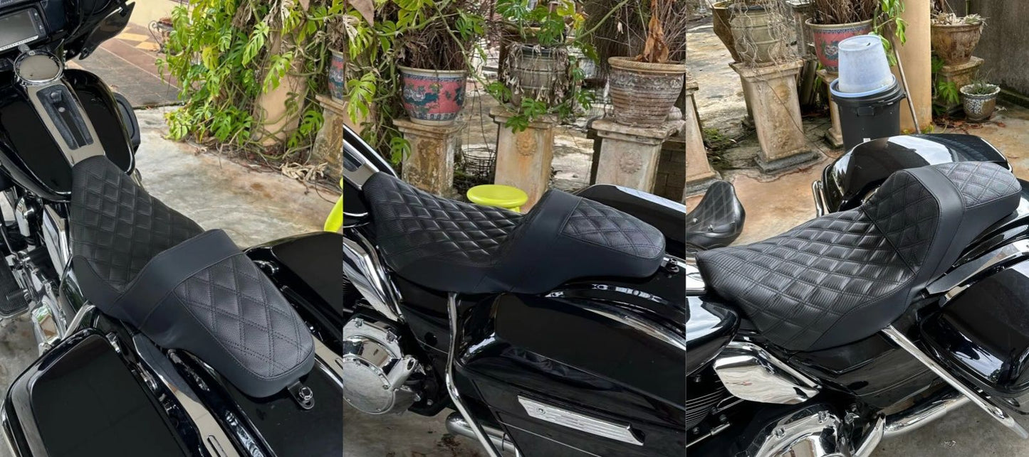 Assento Almofadado para Piloto e Passageiro de Moto, Duplo Dianteiro e Traseiro para Harley Touring CVO Road King Electra Street Glide FLTRX 09-23
