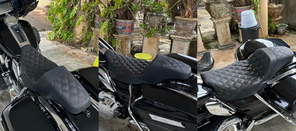 Assento Almofadado para Piloto e Passageiro de Moto, Duplo Dianteiro e Traseiro para Harley Touring CVO Road King Electra Street Glide FLTRX 09-23