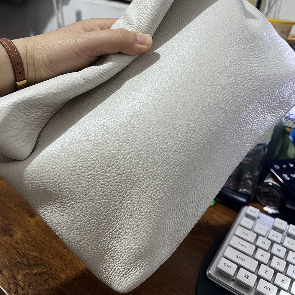 100% genuine leather Cowhide Handbag High Quality Leather Women's Foldable Designer Handbag Simple Magnet Handle Bags