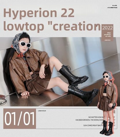 2025 Autumn/Winter  Fashion Cool Baby Girls Warm Square Heel Round Toe Casual Lace-Up Comfortable Kids Black Mid Boots