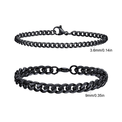 2 Pulseiras Masculinas de Corrente, Aço Inoxidável Prata Ouro Cor Preta, Corrente de Corda Torcida, Pulseira, Correntes Cubanas Modernas de Presente