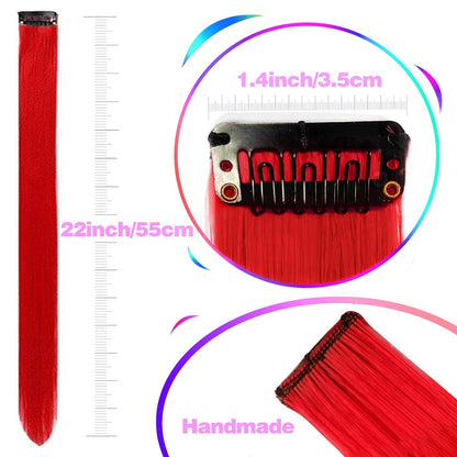 Red Hair Extensions Clip in, Colored Party Highlights Extension for Kids Girls Synthetic Hairpiece Straight 22 inch good 2026