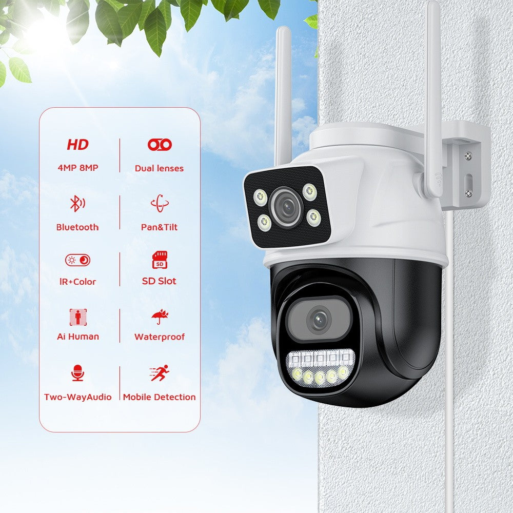 4K 8MP Wifi PTZ Camera Dual Lens Dual Screen Wireless Outdoor IP Camera Auto Tracking Security CCTV P2P Video Surveillance iCSee