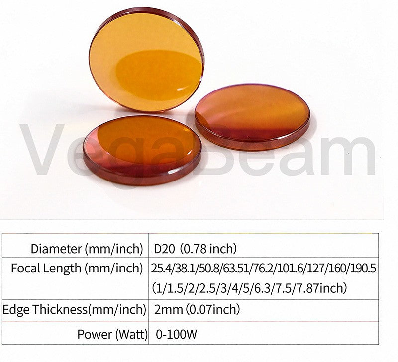 Lente de foco de CO2 ZnSe PVD para laser D20 D19 FL38.1/50.8/63.5/76.2mm 100W 150W 200W para máquina de gravação a laser de alta potência