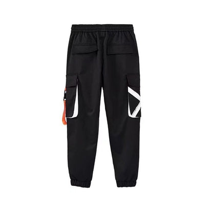 Calças Cargo Masculinas Casuais High Street com Cordão na Cintura Soltas Multi Bolsos Moda Perna Reta Confortáveis