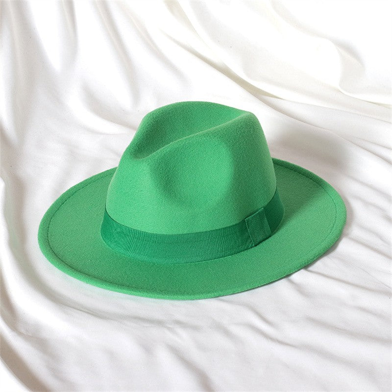 Men's fedora hat Men's and women's universal solid color fedora hat Women's 21 color wide brim jazz hat Autumn and winter Britis