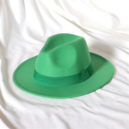 Men's fedora hat Men's and women's universal solid color fedora hat Women's 21 color wide brim jazz hat Autumn and winter Britis