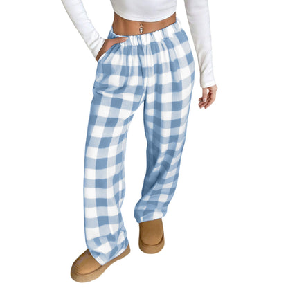 Women Pajama Pants Yoga Pants Elastic Waist Fuzzy Fleece Plaid Bottoms Soft Lounge Sleepwear With Pockets Plush Pajamas Pants