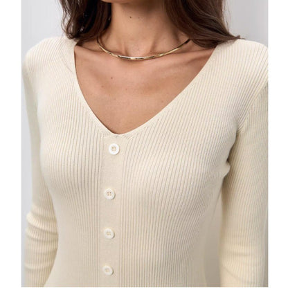 2025 Knitted Dress For Women Vintage Fashion Long Sleeve Dresses Solid Single Breasted V Neck Midi Autumn Winter Dress ???????