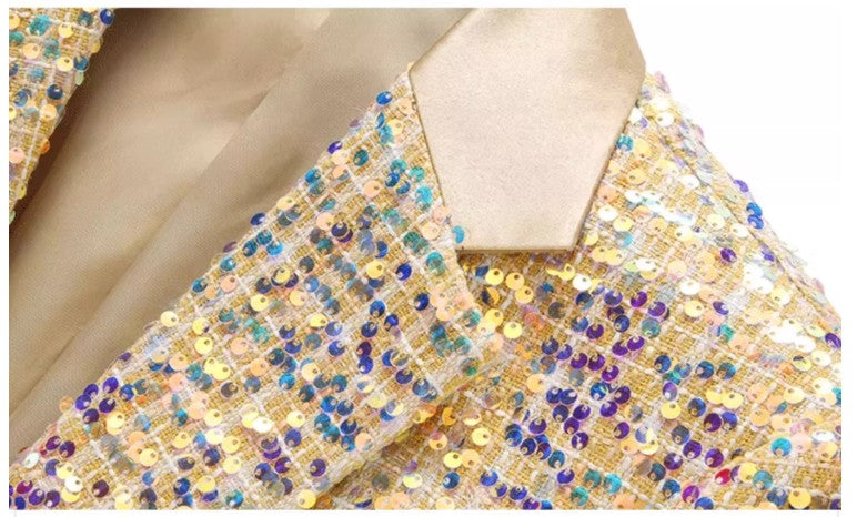 High-quality Sequined Suits Men Clothing Gold / Silver Autumn / Winter New Male Wedding Banquet Party Dress Blazer and Pant