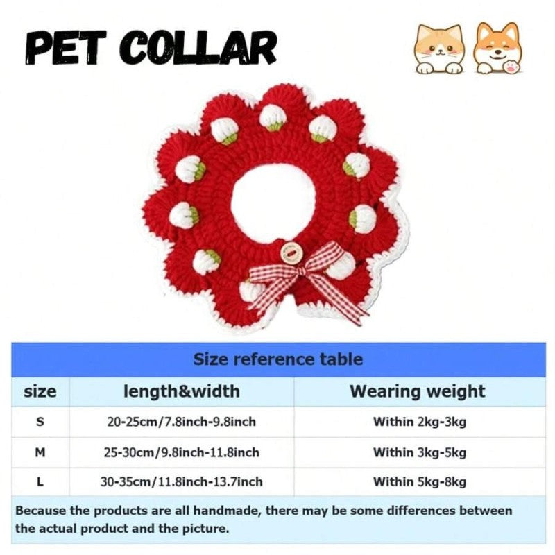 Colar de morango para gatos, feito à mão, coleira de cachorro de estimação pequena, feita à mão, babador, adequado para fotografia de animais de estimação