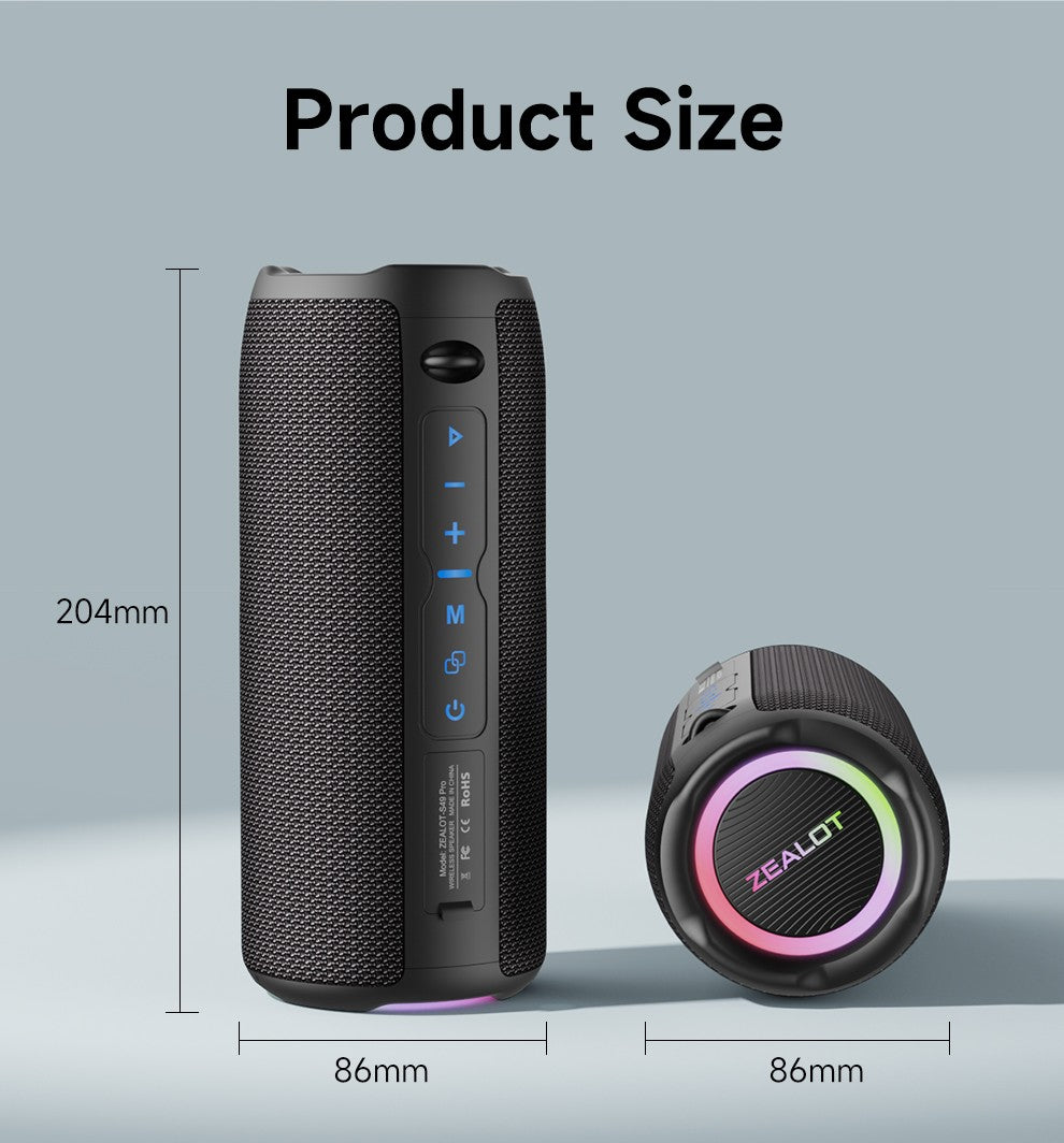 ZEALOT-S49PRO Portable Bluetooth Speaker 20W IPX6 Waterproof Powerful Sound Box Bass Boost Dual Pairing True Wireless Speaker