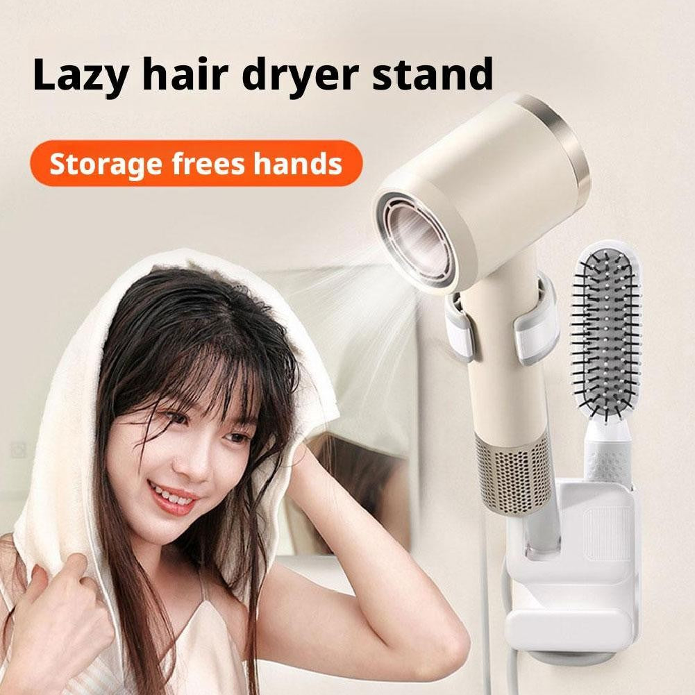 Suporte de Secador de Cabelo Ajustável em Ângulo, Sem Furo, Fixado na Parede, Suporte para Secador de Cabelo para Banheiro, Prateleira de Armazenamento para Mãos Livres