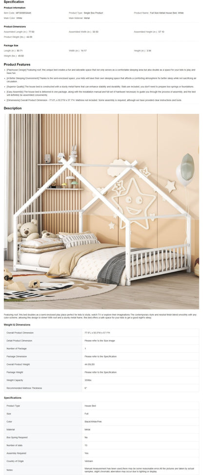 Cama Montessoriana de Metal Branca - Resistente, Elegante e Moderna para Quartos Infantis, com Grades de Segurança, Fácil de Montar,