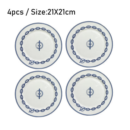 Conjunto de Mesa Elegante em Porcelana Fina Europeia Louça Ocidental Prato de Bife Prato Raso Prato de Dim Sum Faca Garfo Doméstico Prato de Bife