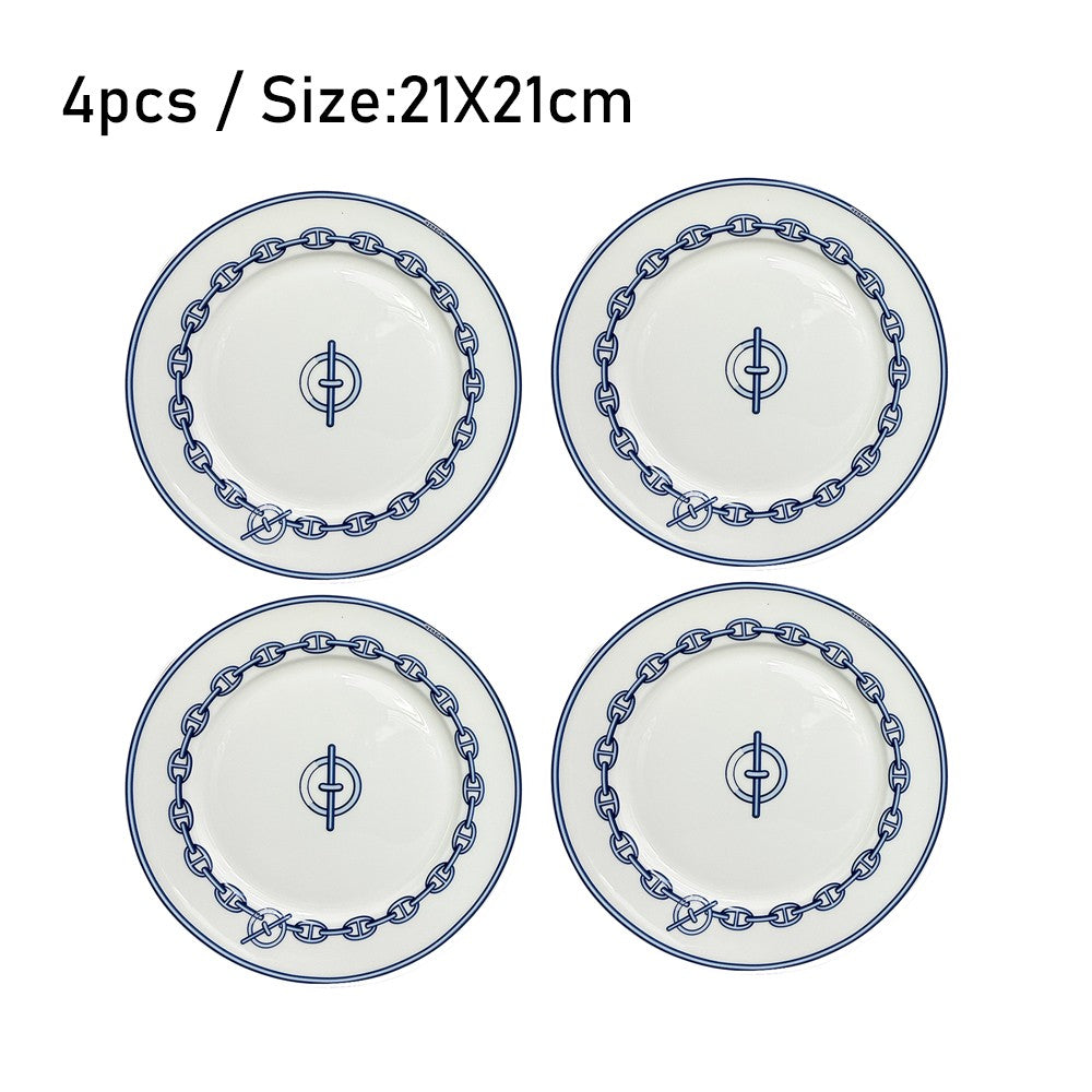 Conjunto de Mesa Elegante em Porcelana Fina Europeia Louça Ocidental Prato de Bife Prato Raso Prato de Dim Sum Faca Garfo Doméstico Prato de Bife