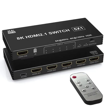 MZX 8K KVM Switch HDMl2.1 Switcher Video 8K@60Hz 4K@120Hz 48Gbps HDR10 Selector Video Converter 5/4/3 in 1 Out for PS5 Xbox PC
