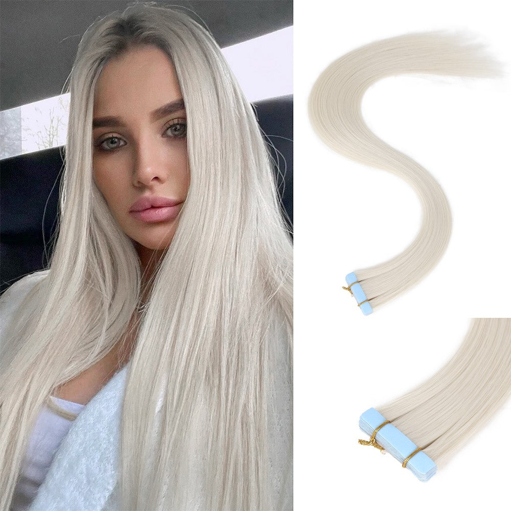 Fita de Cabelo Sintético para Mega Hair, 10 Peças, 50cm, Liso Longo, Trama Invisível, Alongamento Sem Emendas com Fita Invisível