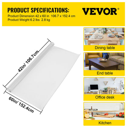 SucceBuy 1.5-2mm PVC Table Cloth Transparent Clear Desk Cover Protector Plastic Soft Glass Waterproof Oilproof for Dining Table