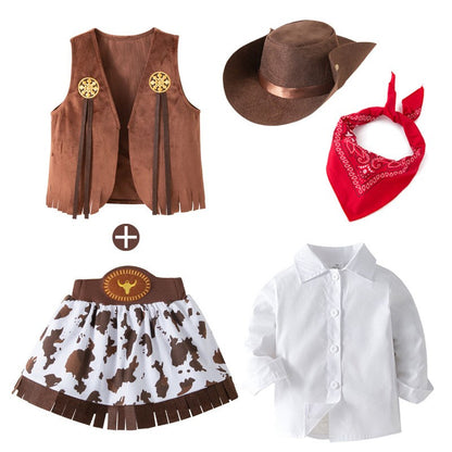 Cowboy Costume for Girls Purim Halloween Toddler Child Cowgirl Cosplay Vest Skirt Party Fancy Dress Carnival Birthday Clothes