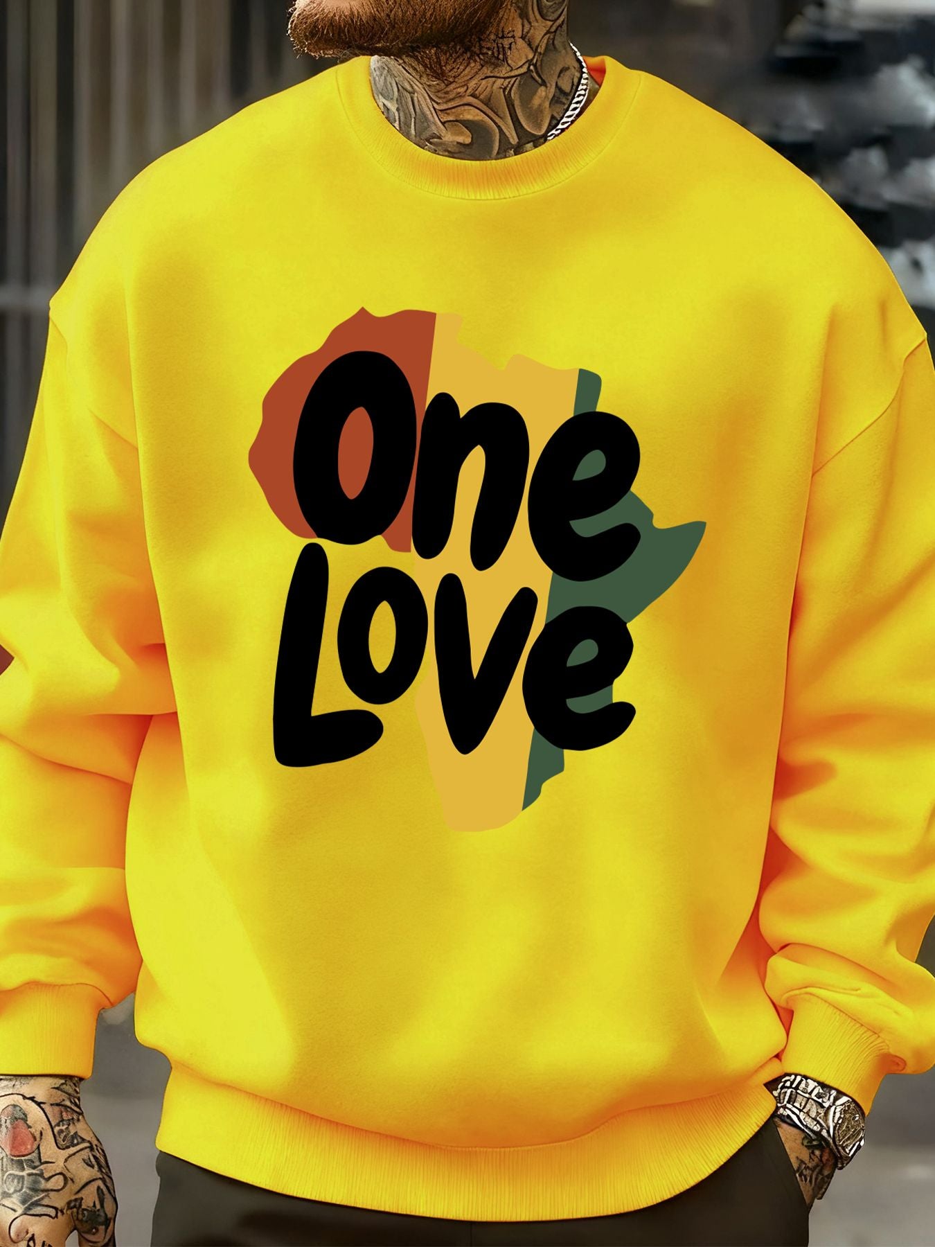 One Love African Continent Prints Sweatshirt Men Crewneck Clothes Autumn Fleece Pullover Oversized Multicolor Streetwear Unisex