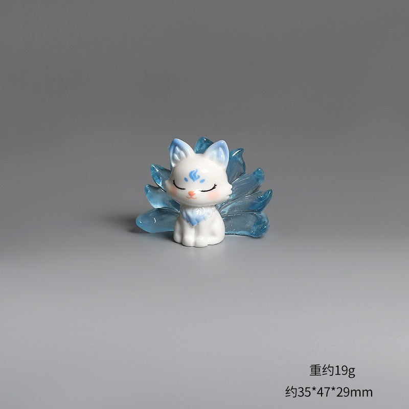 1/6Pcs Cute 9 Tailed Fox Resin Figurine, Kawaii Fantasy Miniature Mythical Fox Animal Decor for Desk Shelf Car Collectible Gift