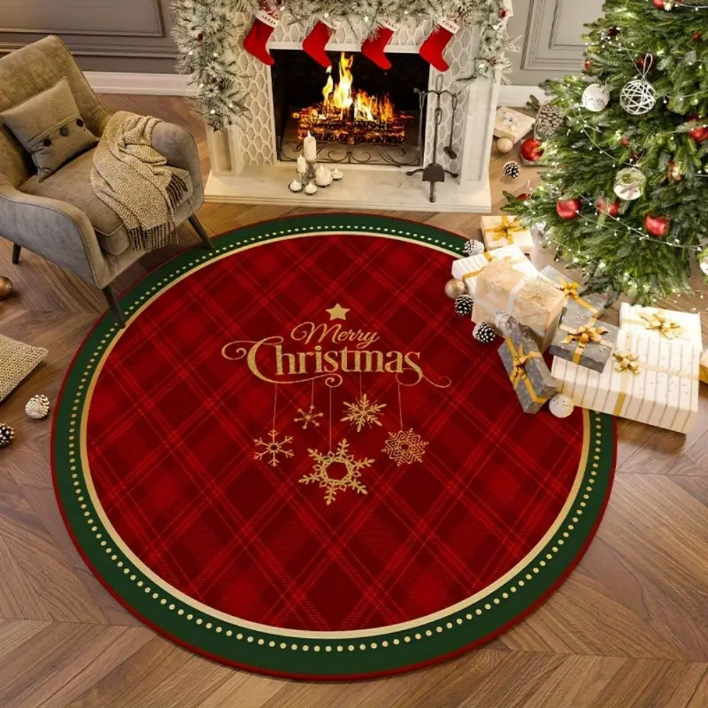 VIKAMA Christmas Snowflake Anti-Slip Washable Rug - Essential Round Floor Mat for Home Room Deco