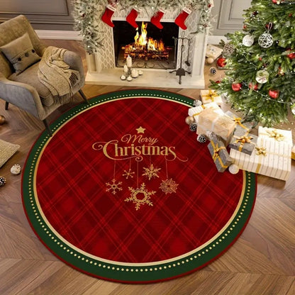 VIKAMA Christmas Snowflake Anti-Slip Washable Rug - Essential Round Floor Mat for Home Room Deco