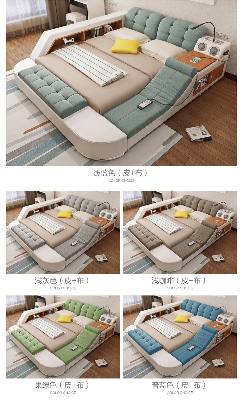 MANBAS Tech Smart Bed Frame Multifunctional Massage Bed Ultimate Bed Fabric/ Cloth Tatami Upholstered Bed with Bluetooth Speaker