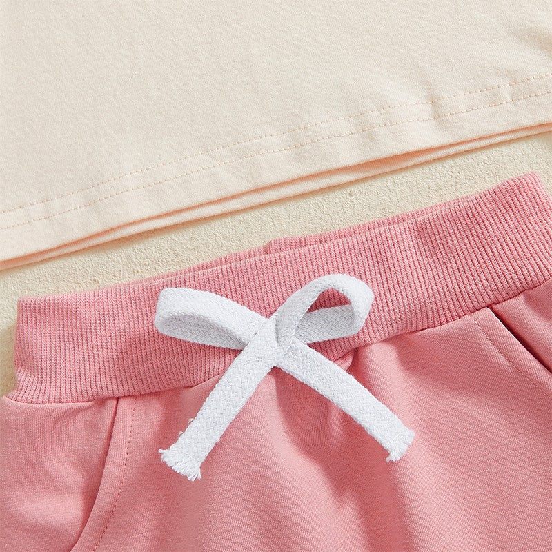 Adorable Infant Girl Casual Wear Set with Cute Printed Tee and Matching Solid Color Shorts for Summer Fun