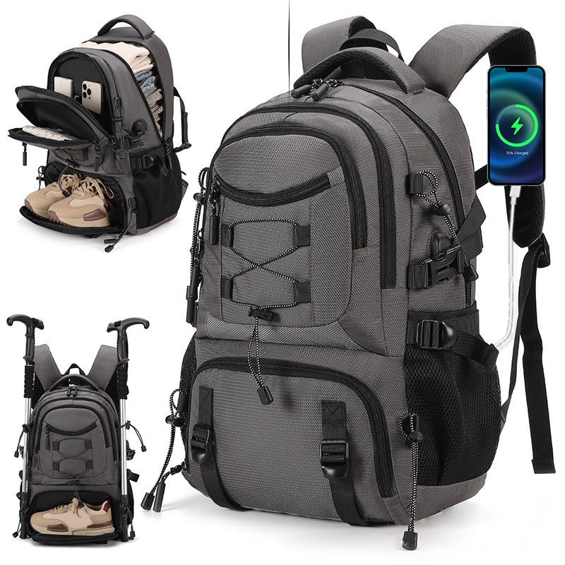 Mochila de Escalada USB com Compartimento para Sapatos, para Viagem, Laptop, Leve, para Acampamento, Caminhada, Esporte, Coleção, Escola