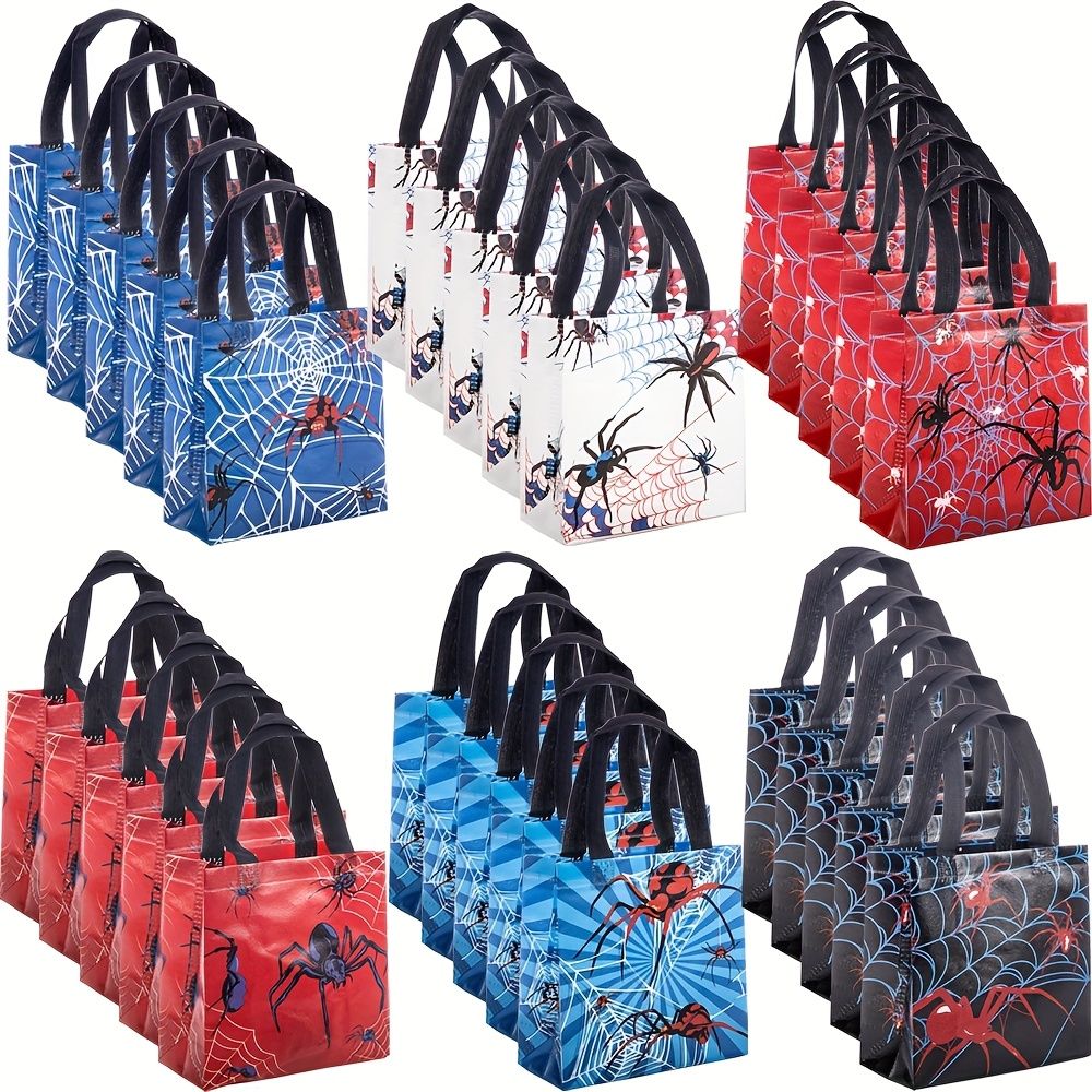 6/30pcs Spider Print Gift Bags Non Woven Tote Bags Halloween Party Favor Bags for Candy Gifts and Shopping