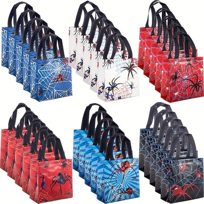6/30pcs Spider Print Gift Bags Non Woven Tote Bags Halloween Party Favor Bags for Candy Gifts and Shopping
