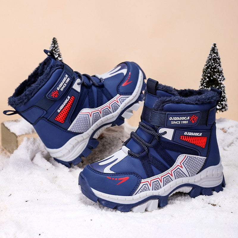 Kids Snow Boots Winter Fashion High Top Warm Plush Comfortable Anti Slip Stable Walking Shoes Boys Outdoor Sneakers Size 30-40
